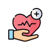 Icône d’une main tenant un cœur avec un tracé de fréquence cardiaque et un symbole plus, représentant la santé ou le bien-être.